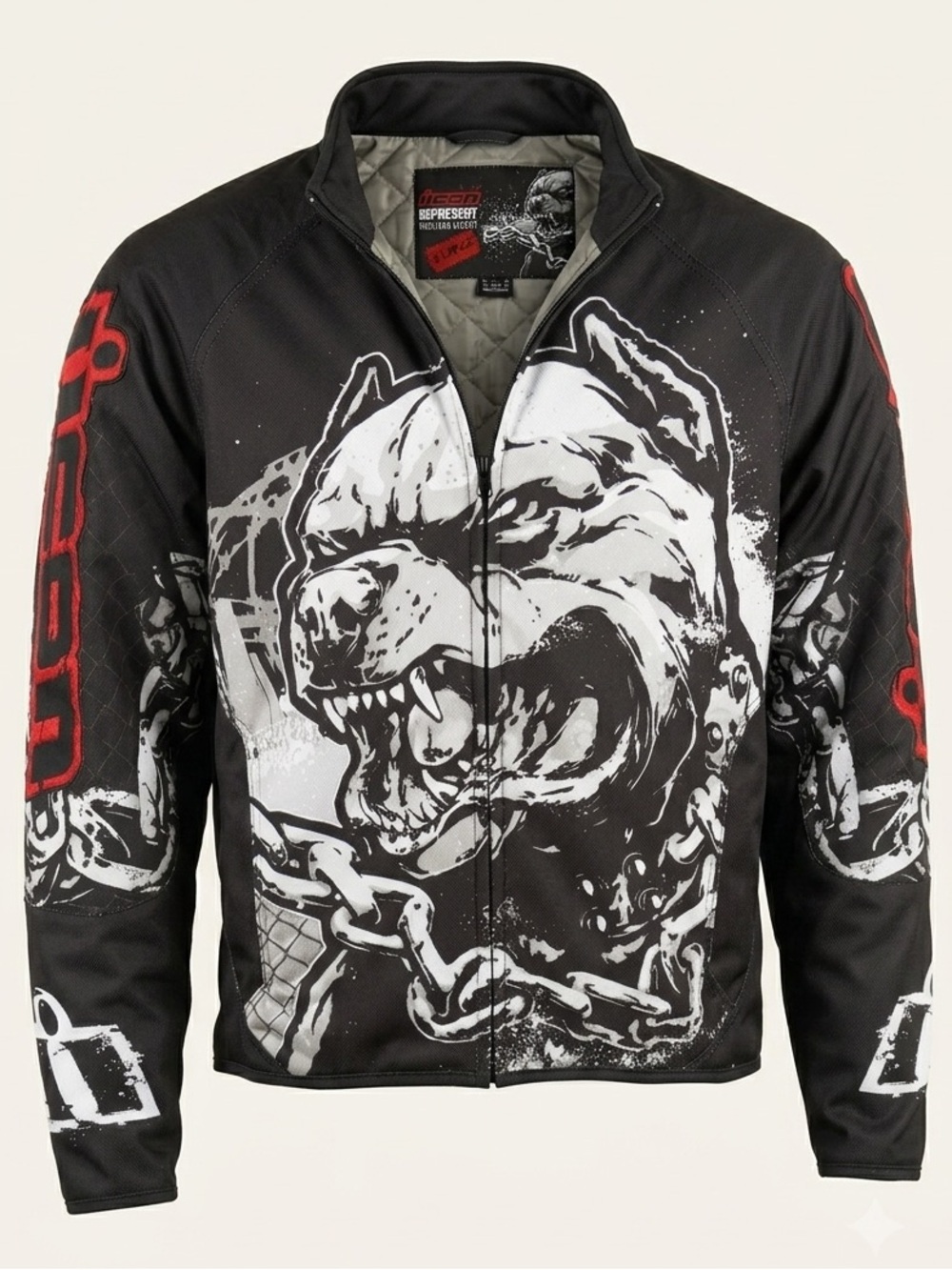 Icon Hooligan Represent Men's XL Motorcycle Jacket Black Pitbull Graphic Armour
